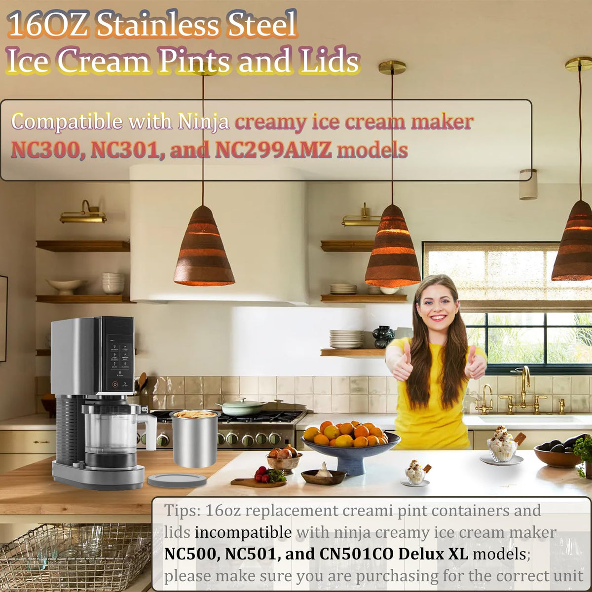 jjxeqo Ninja Creami lid set for stainless steel pints, keeps flavors fresh.