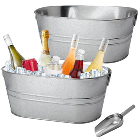 JJXUANER two-pack 4-gallon galvanized tub ice buckets for party cooling