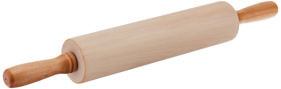 J.K. Adams rolling pin with maple-wood finish for smooth rolling and even dough.