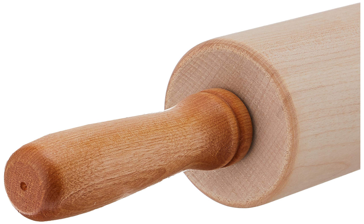 J.K. Adams rolling pin with easy-grip handles for comfortable, controlled dough shaping.