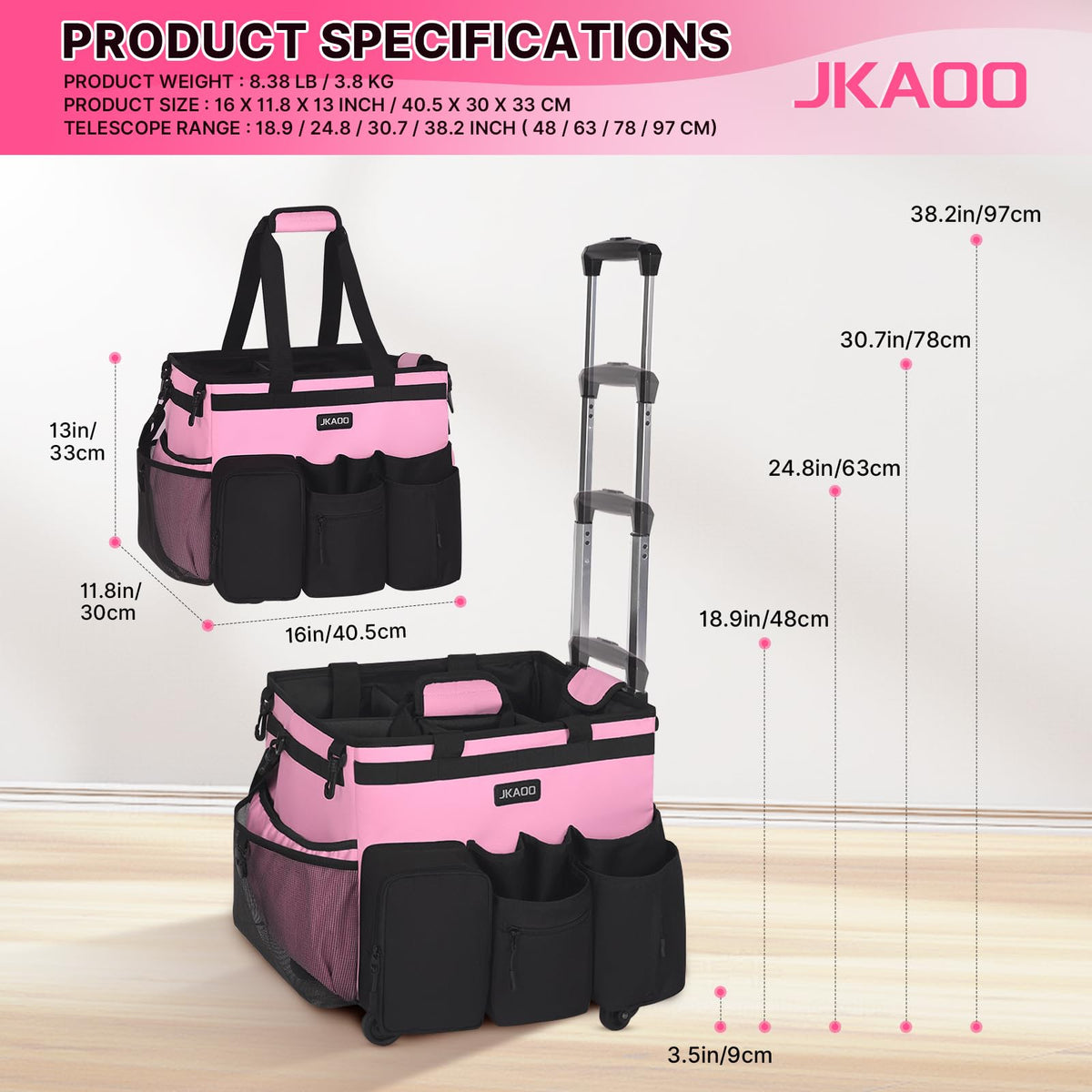JKAOO detachable trolley assembly enables easy transport between rooms.