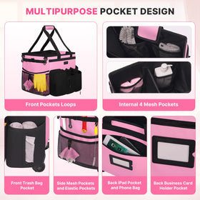 JKAOO outside compartments and mesh pockets keep items accessible during cleaning.