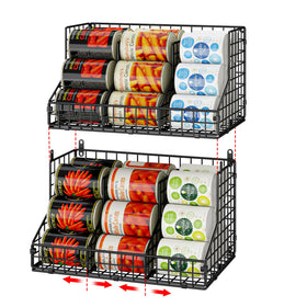 JKsmart 2-Pack Stackable Can Rack Organizer front view saves cabinet space.