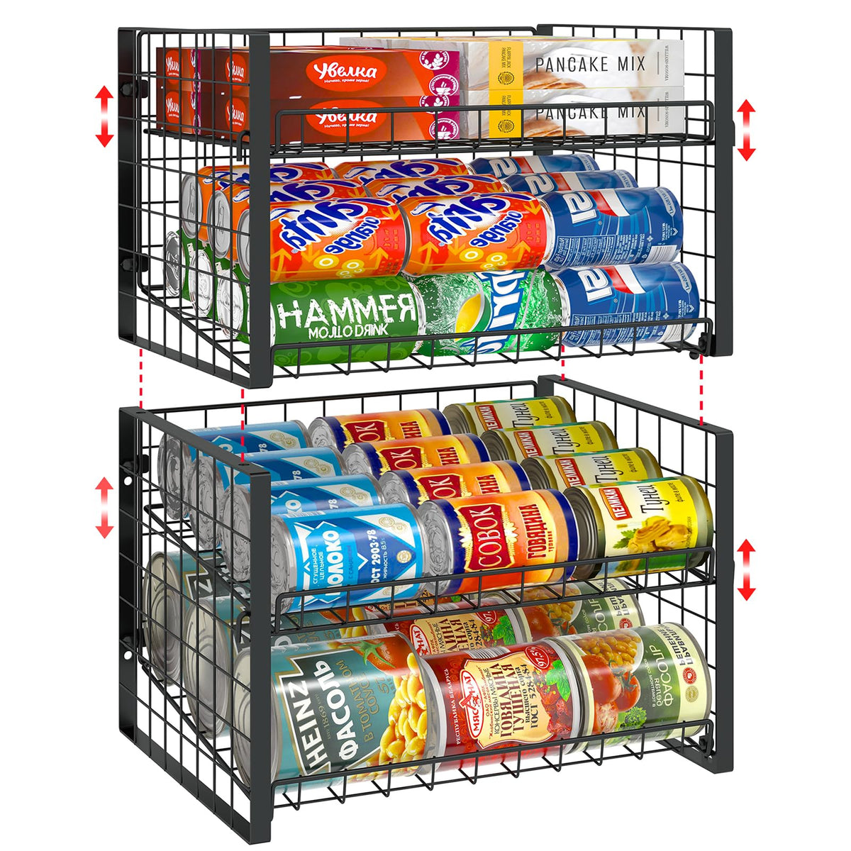 JKsmart 2-Tier stackable can rack front view for easy-access pantry organization.