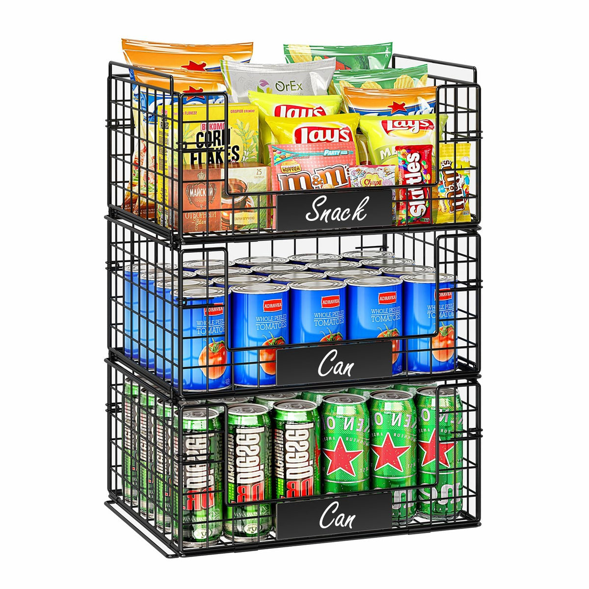 JKsmart 3-pack XXL wire baskets with handles for pantry organization