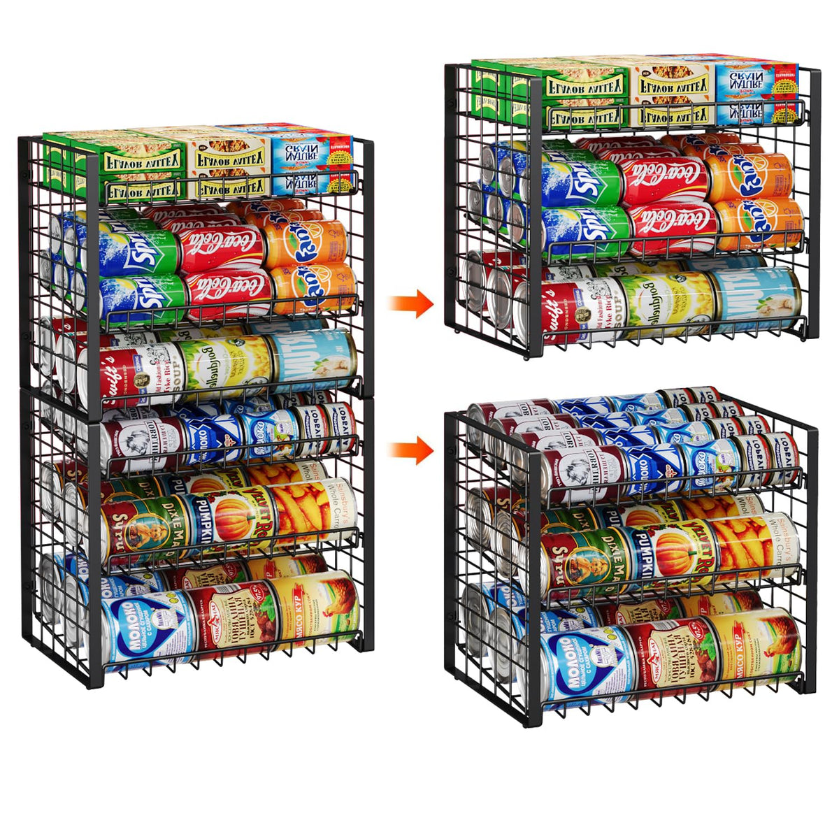JKsmart 3-tier rack in pantry shows organized can storage for easy access.