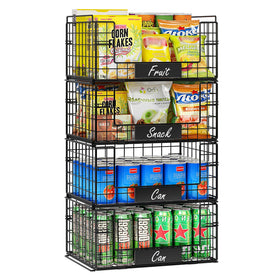 JKsmart 4-pack XXL stackable wire baskets with handles for easy pantry organization