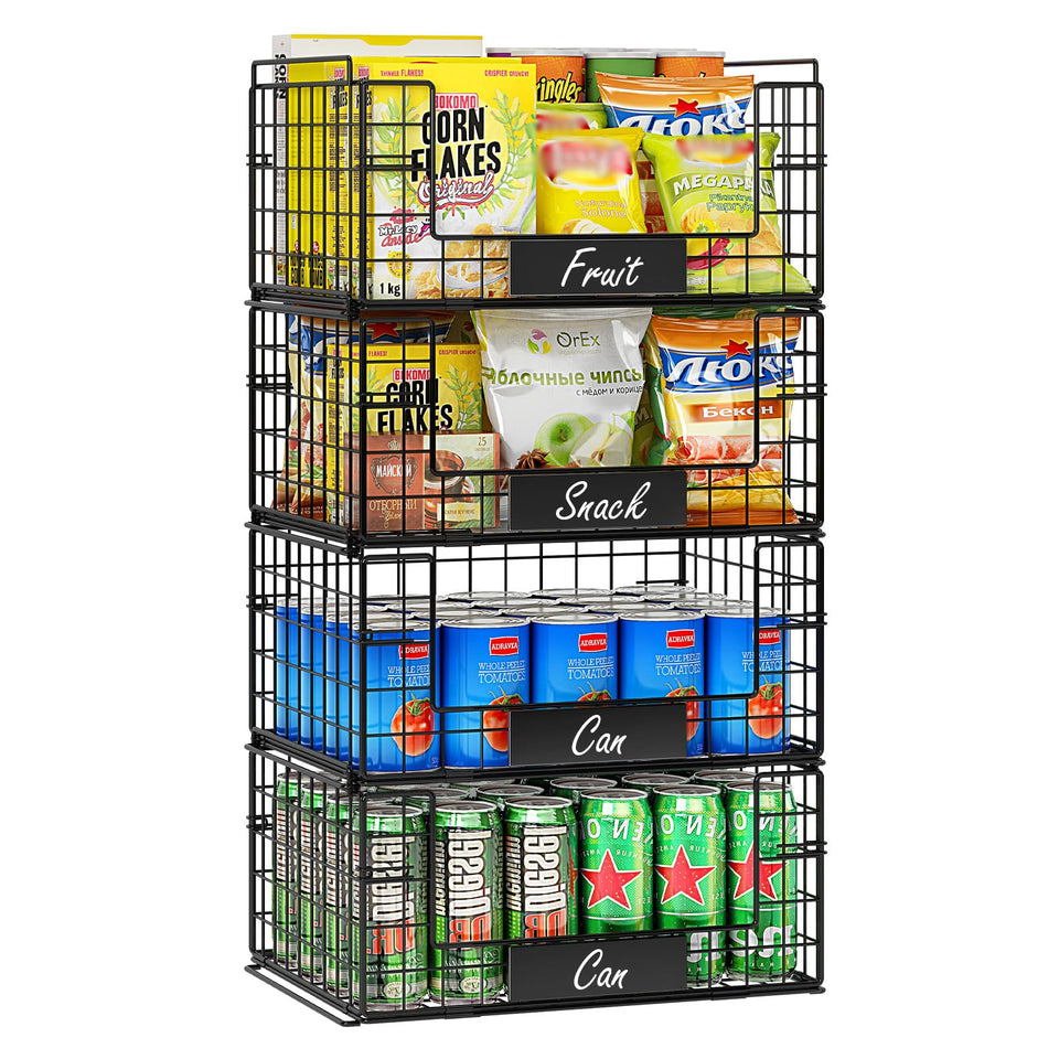 JKsmart 4-pack XXL stackable wire baskets with handles for easy pantry organization
