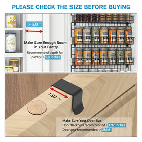 JKsmart over-the-door spice rack hook for pantry doors keeps jars within reach.