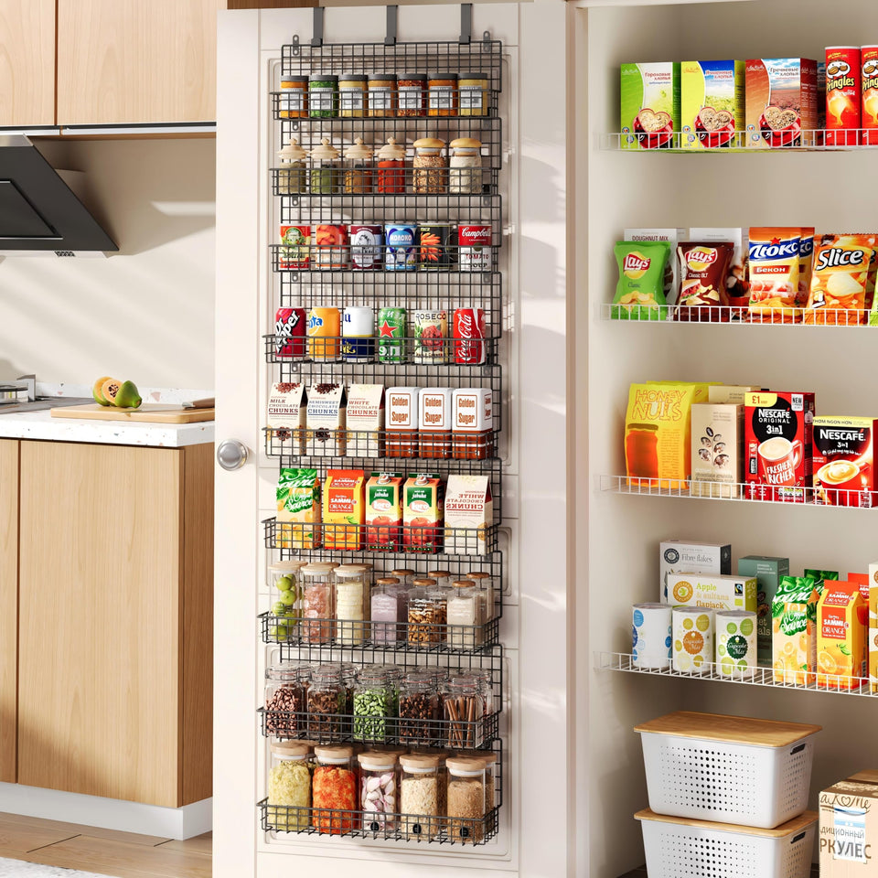 JKsmart 9-tier spice rack on the door-hook with easy-access spice jars.