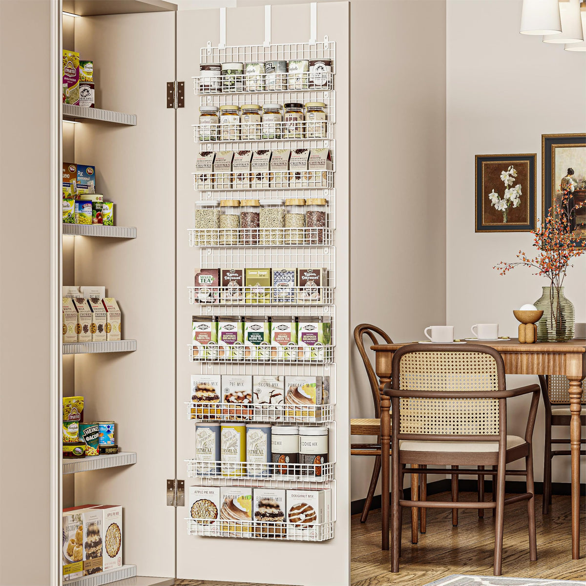 JKsmart white finish complements decor while neatly organizing jars.