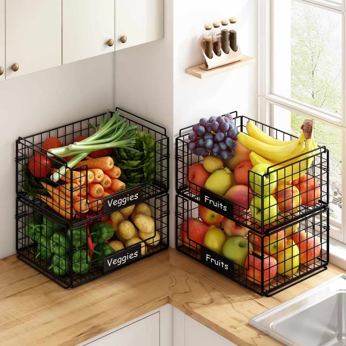 JKsmart foldable stackable pantry baskets maximize space in small kitchens