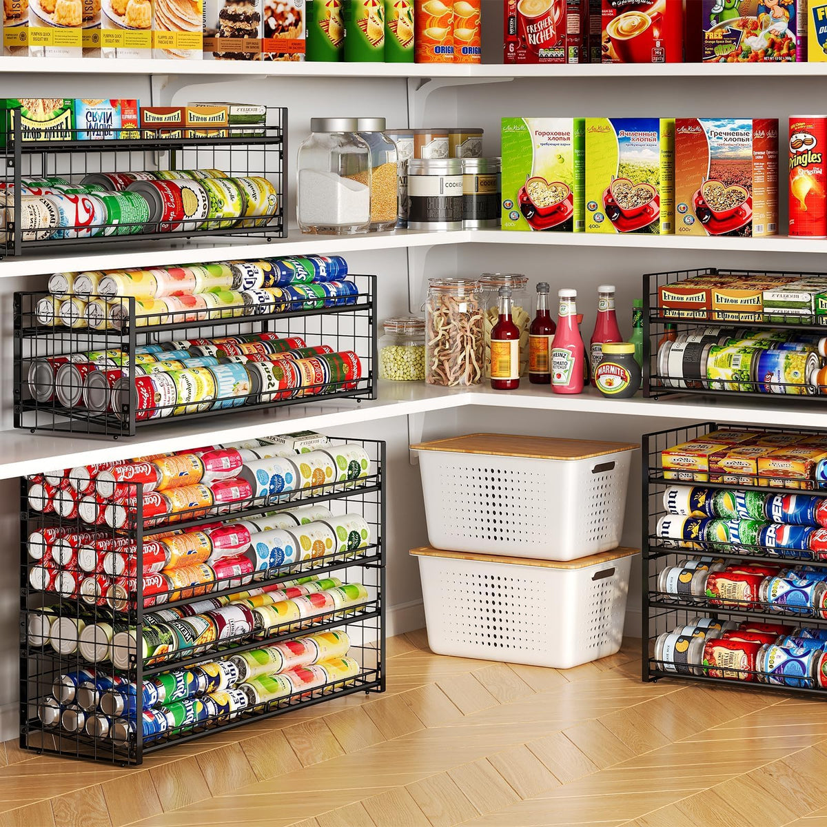 JKsmart kitchen storage setup demonstrates organized, accessible canned goods on display