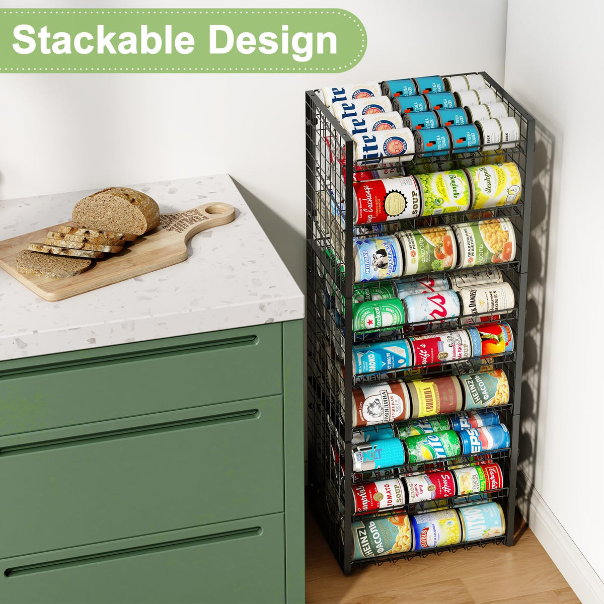 JKsmart stackable connectors illustrate expandable pantry capacity.