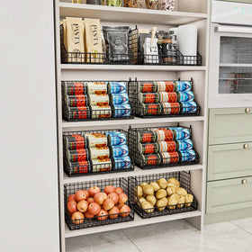 JKsmart two-tier basket filled with cans demonstrates organized storage.
