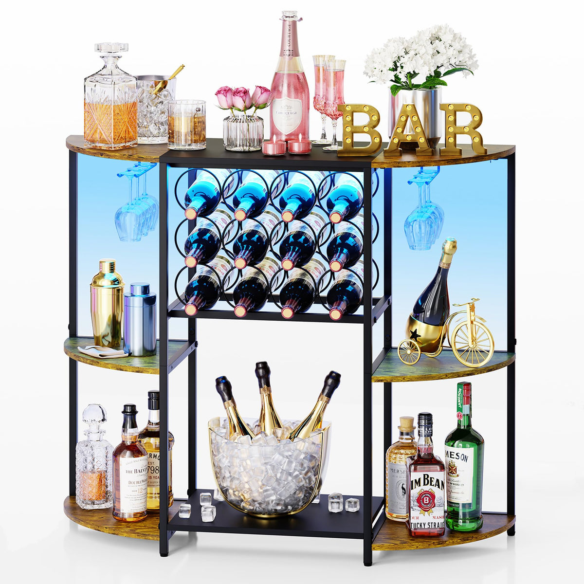 JKsmart wine bar cabinet with LED lights enhances ambient mood for gatherings