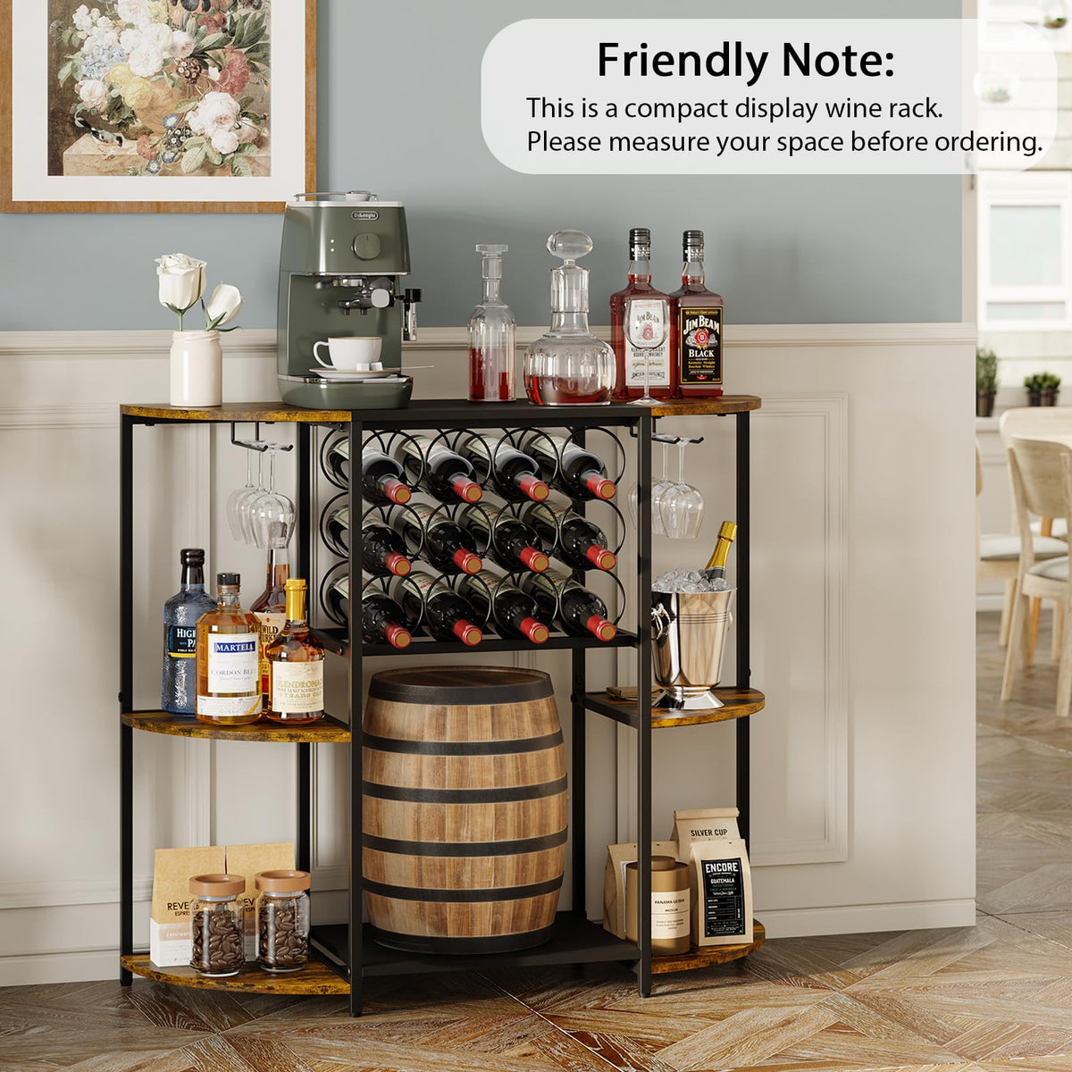 JKsmart wine bar cabinet open shelves for mugs and accessories