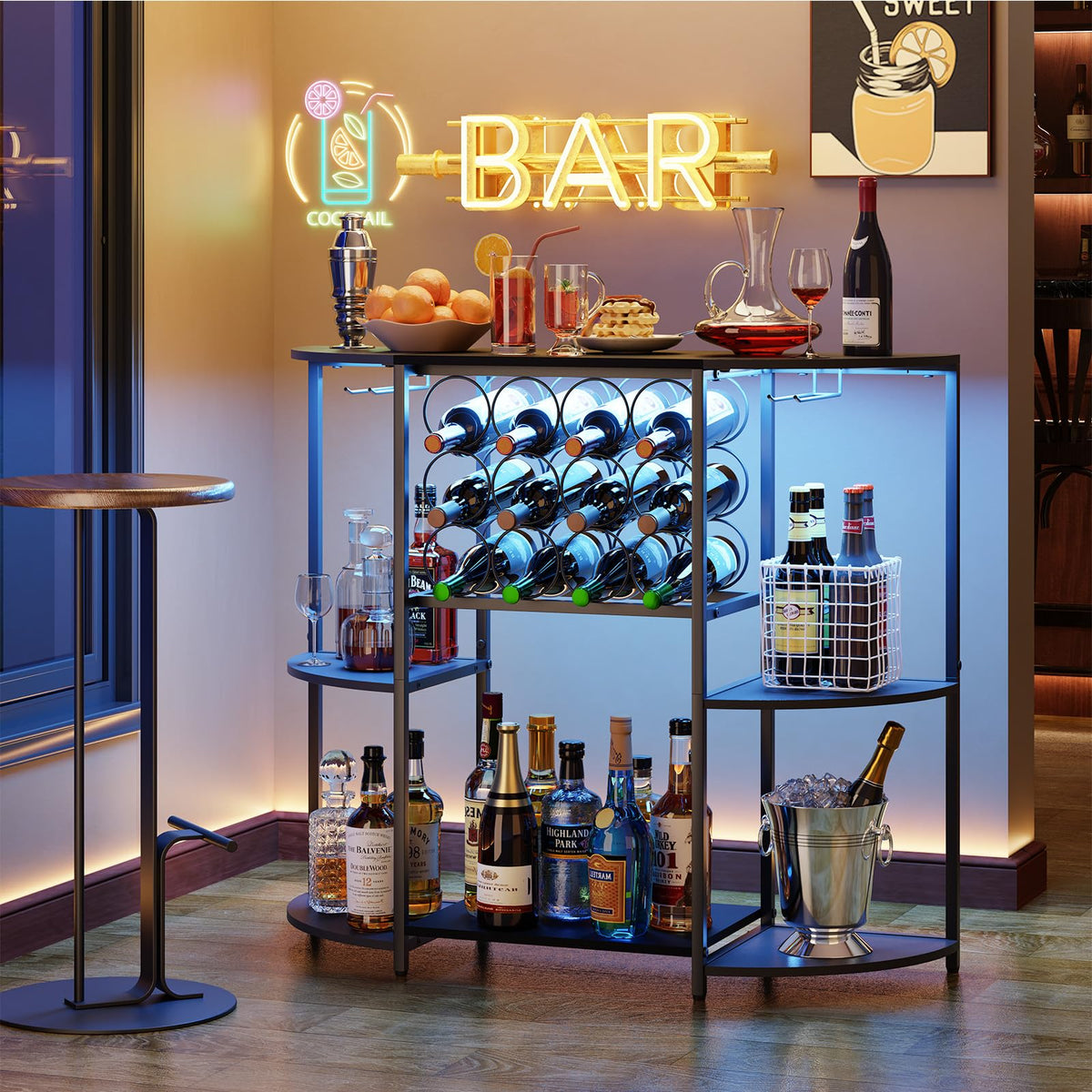 JKsmart wine bar cabinet includes two red wine glass holders for six glasses
