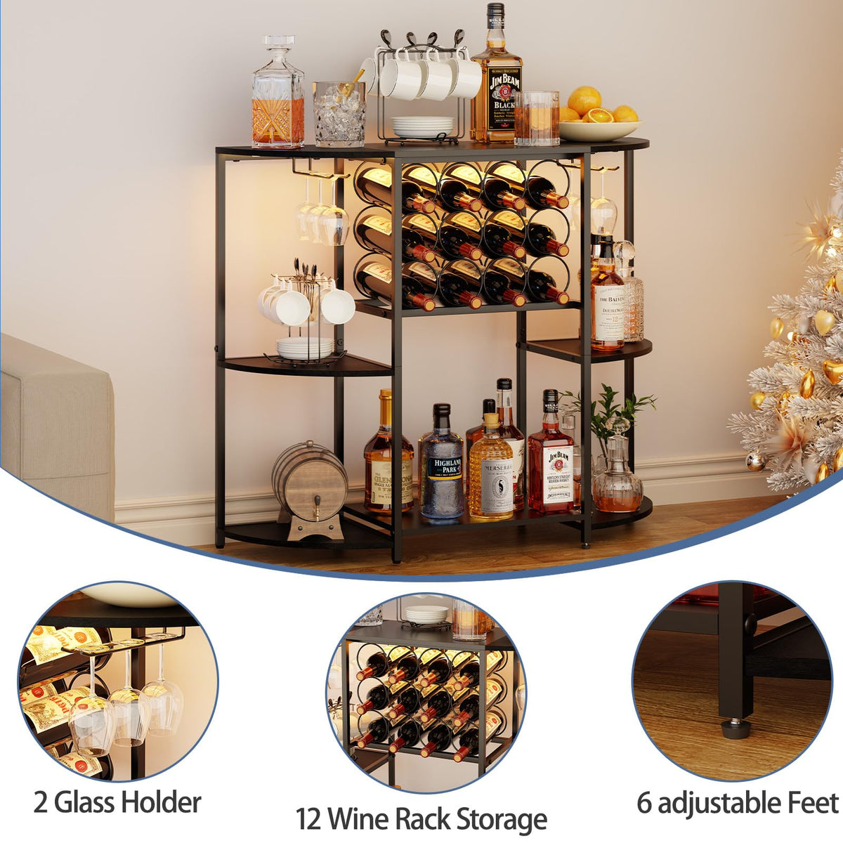 JKsmart wine bar cabinet large tabletop and five open shelves for guests