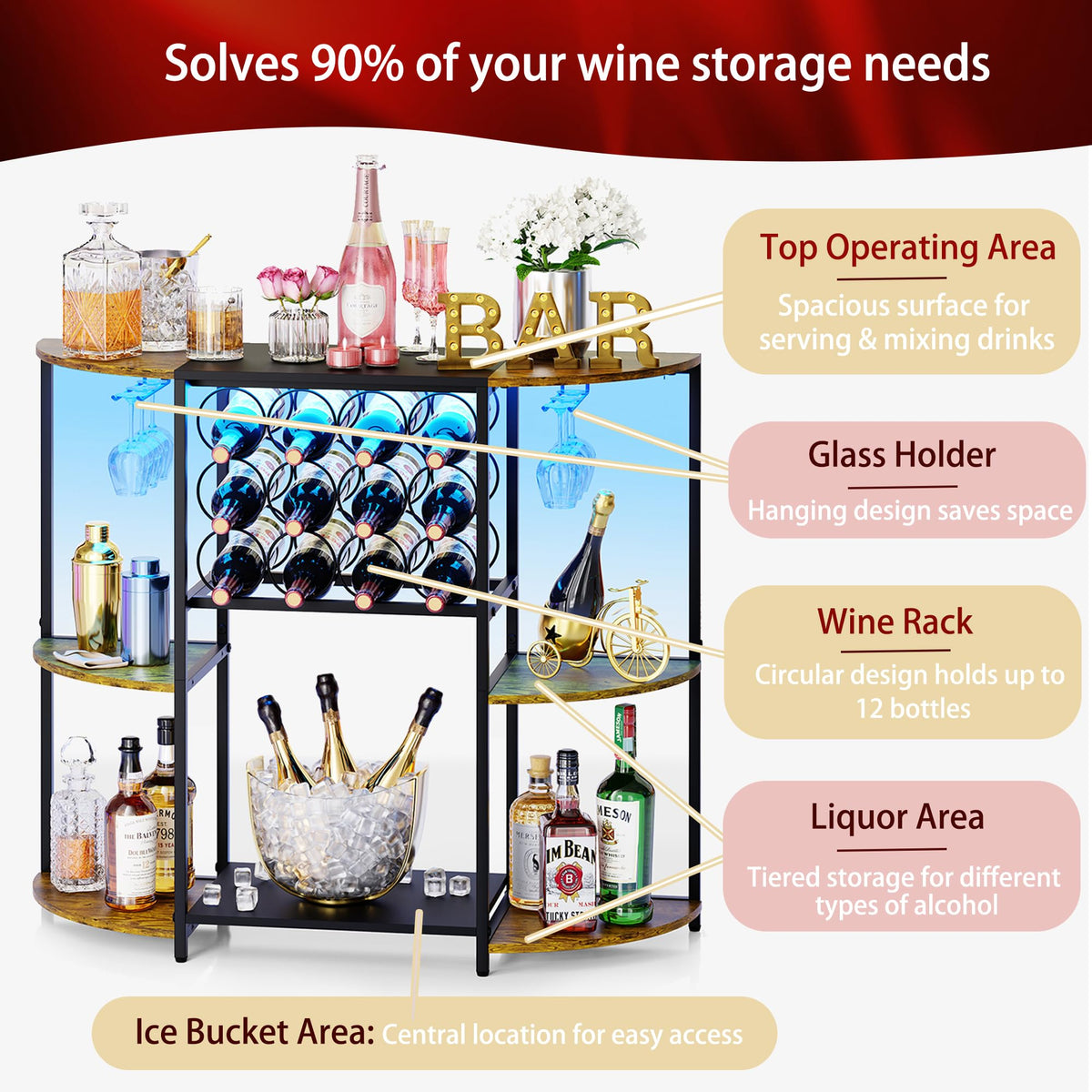 JKsmart wine bar cabinet three-tier storage keeps essentials organized