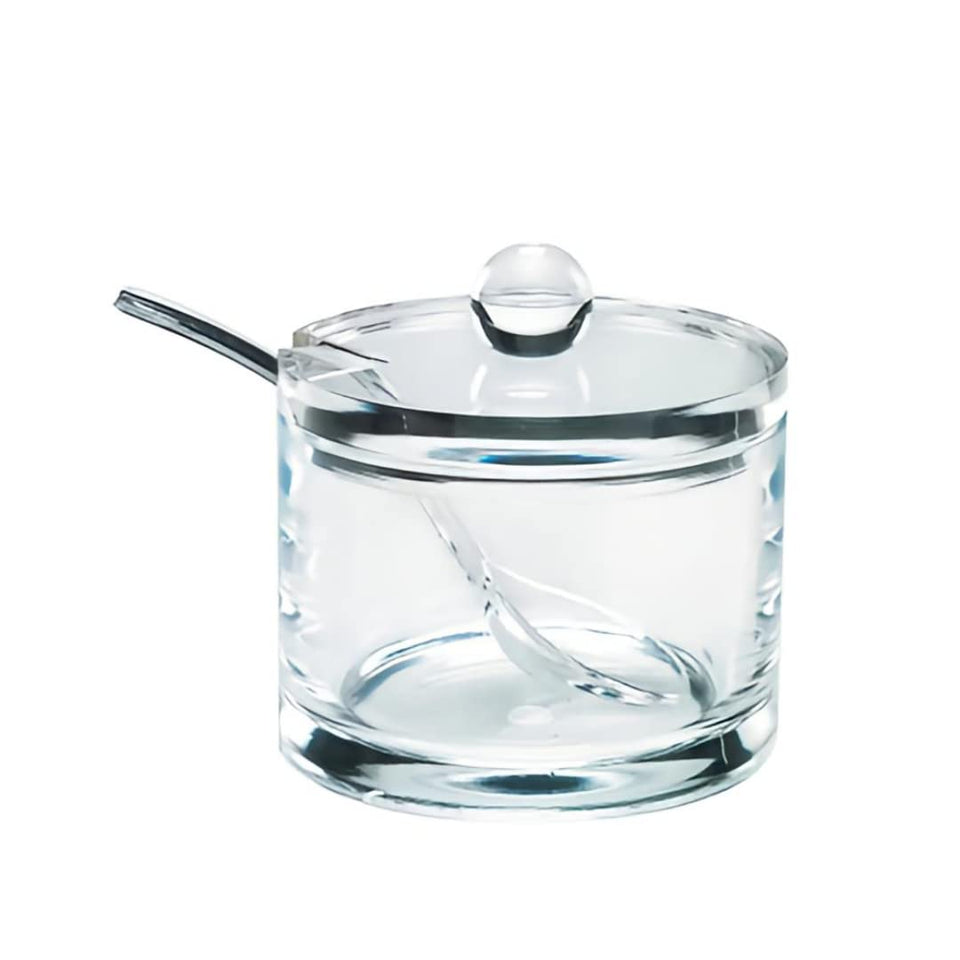 J&M DESIGN clear acrylic sugar bowl with lid and spoon for precise sweetness