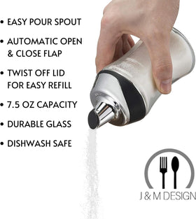 J&M Design sugar dispenser is dishwasher safe for simple cleanup.