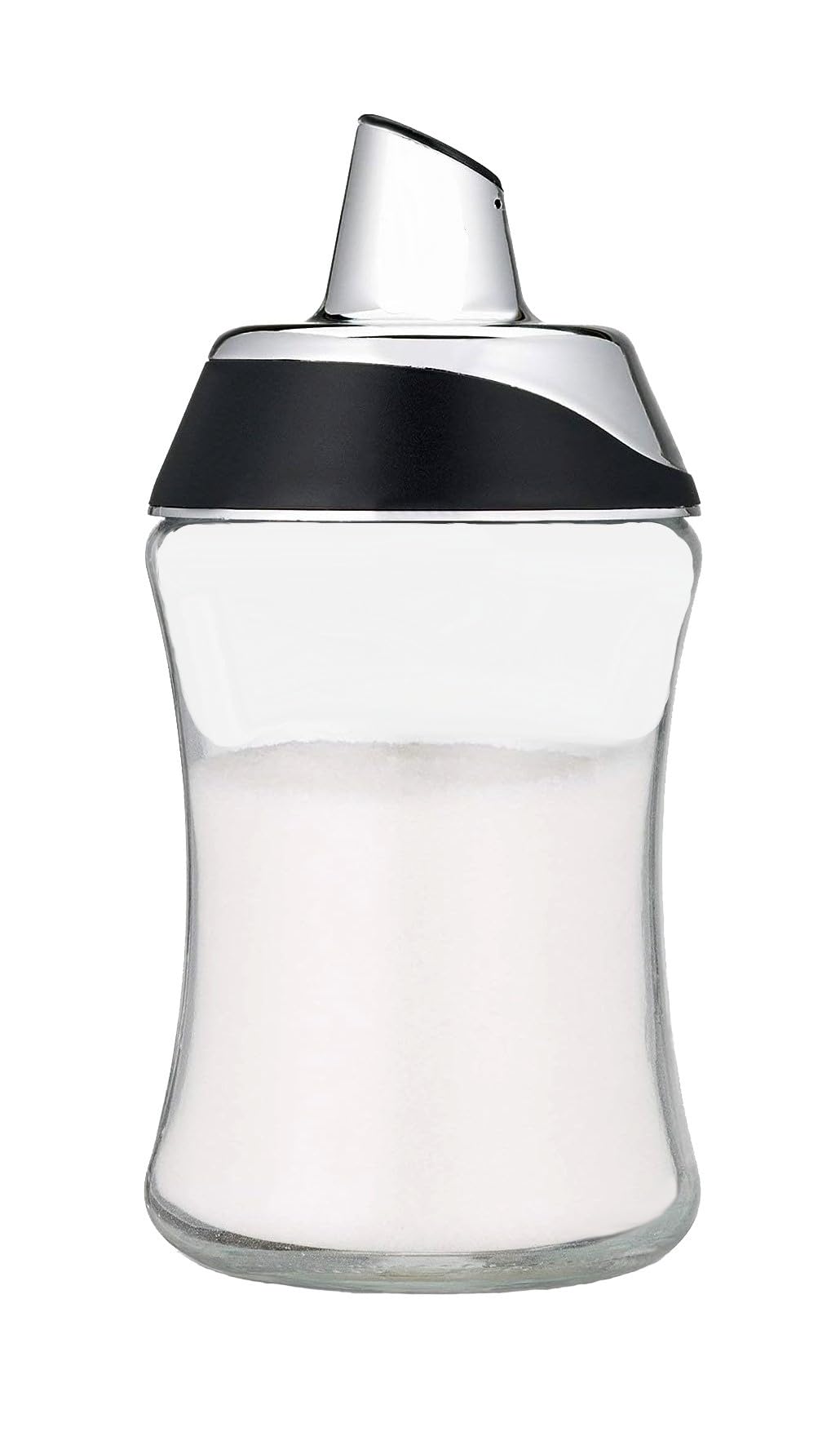 J&M Design sugar dispenser on a modern kitchen counter setup.