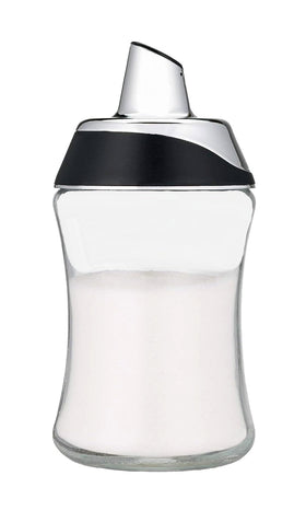 J&M Design sugar dispenser on a modern kitchen counter setup.