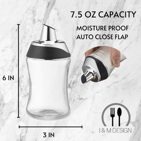 J&M DESIGN sugar dispenser chrome cap seals securely for easy access.
