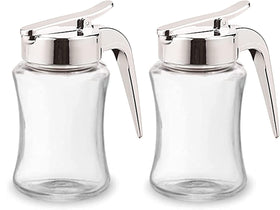 J&M DESIGN glass syrup dispenser with leak-proof cap for drip-free pouring.