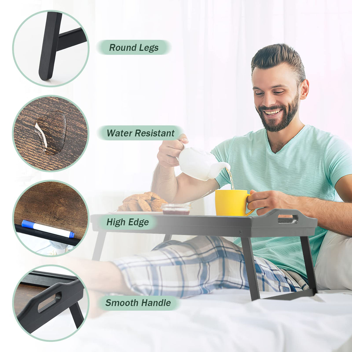 JMLHMXC tray lips prevent spills when eating on sofa or bed