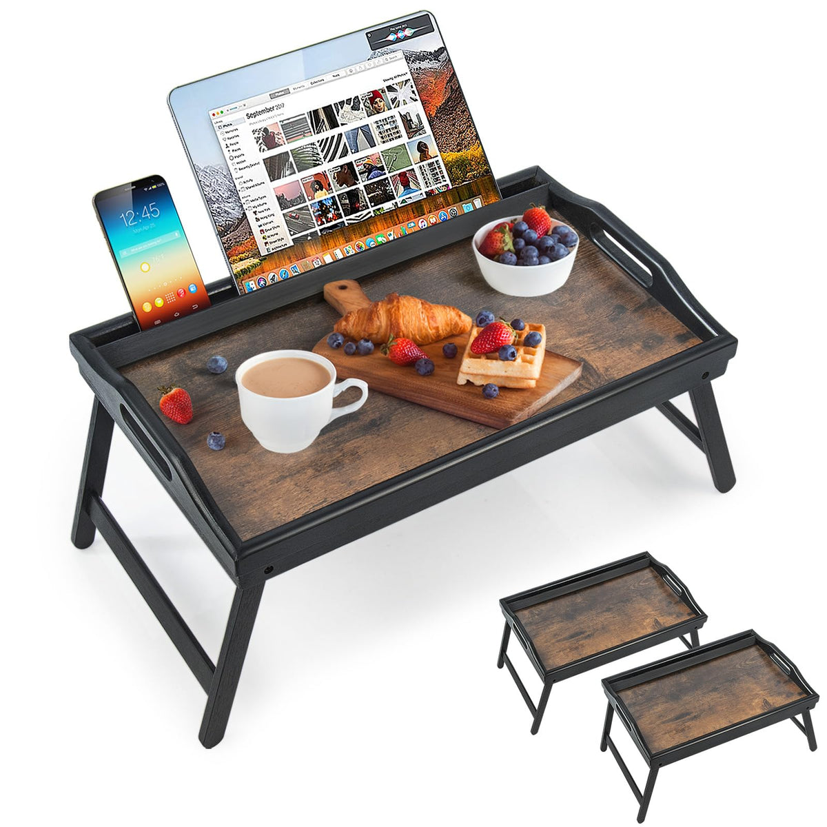 JMLHMXC bed tray with folding legs and handles enables easy meals in bed