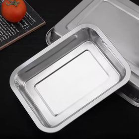 JMUSTTBO breading trays closeup surface, smooth 410 stainless steel finish for easy cleaning.