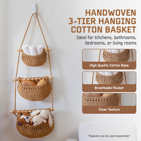 JMZ E Home brown macrame over-the-door organizer keeping counter clutter-free.