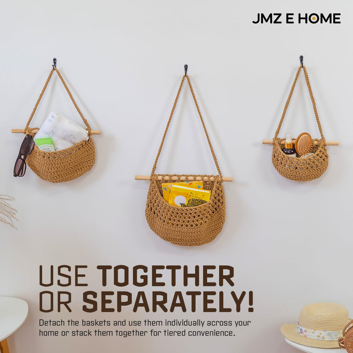JMZ E Home small 5-inch basket with wooden bar for compact storage.