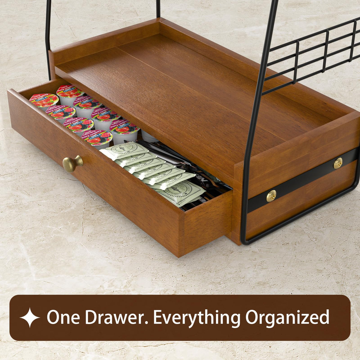 JNFUZ organizer fits standard syrup bottles for tidy café-style setup