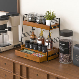 JNFUZ built-in drawer stores tea, sugar, and small accessories neatly