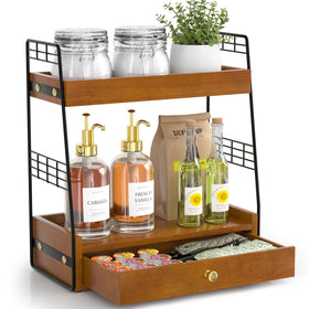 JNFUZ coffee bar station with open tray-top keeps items secure and accessible