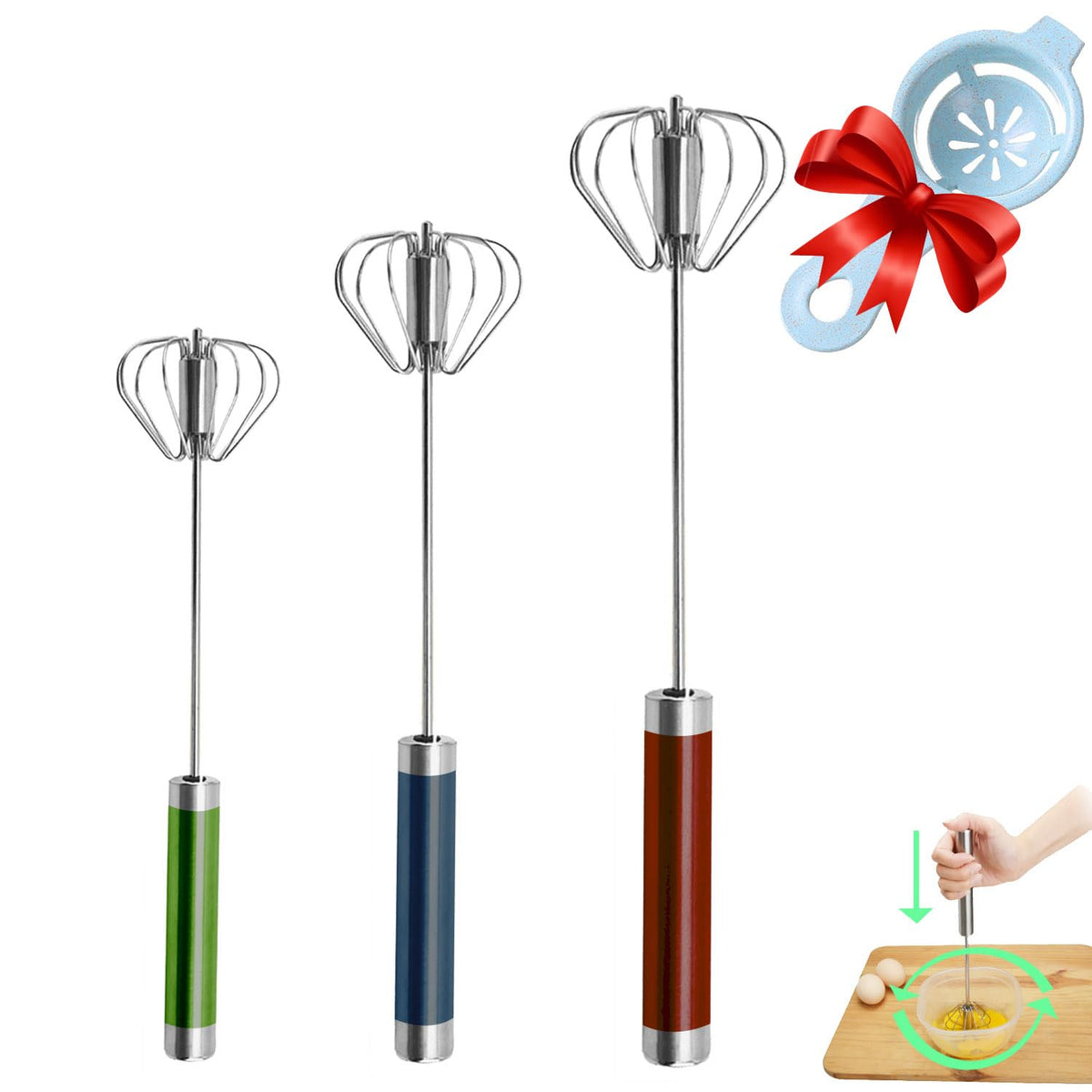 Jninexiu semi-automatic whisk 14 inch in stainless steel for quick egg whipping