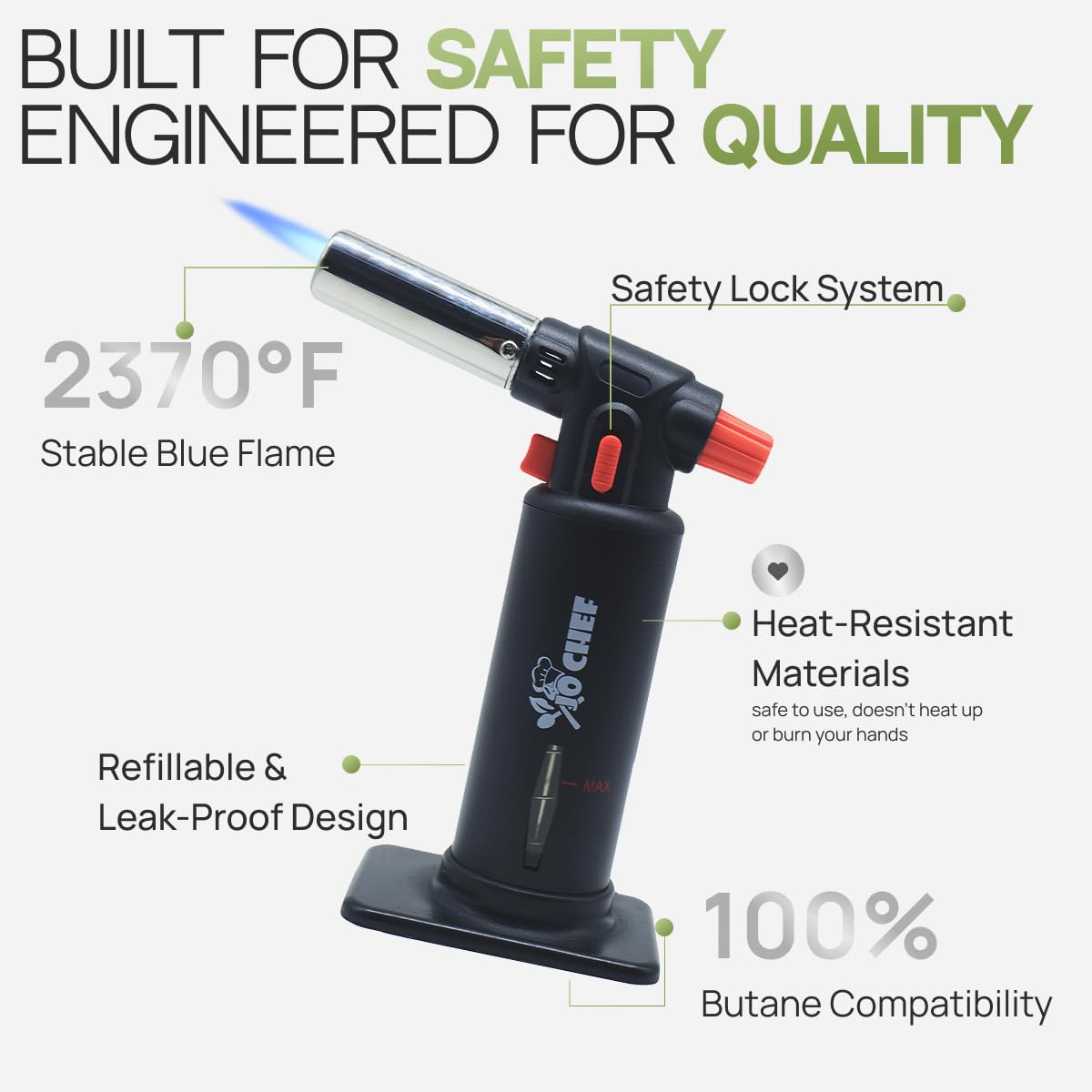 Jo Chef kitchen torch refillable butane design supports easy refills