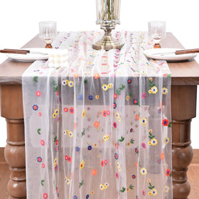Joanlody daisy embroidery floral tulle runner enhances spring table decor
