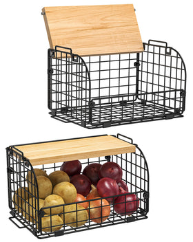 Joben Oligey 2-set stackable basket with openable top for easy access to produce.