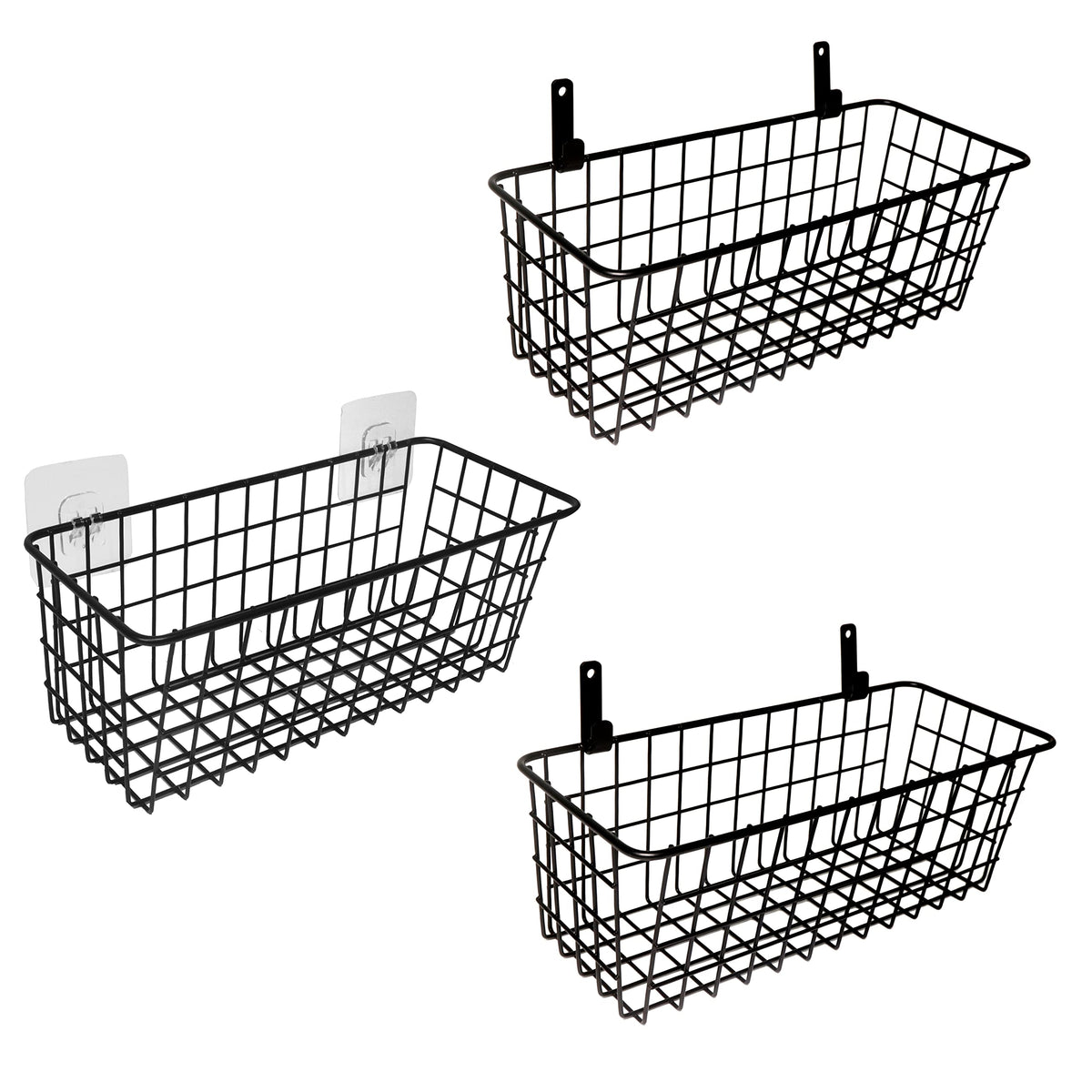 Joben Oligey 3-set hanging wire baskets on wall showing sturdy storage solution