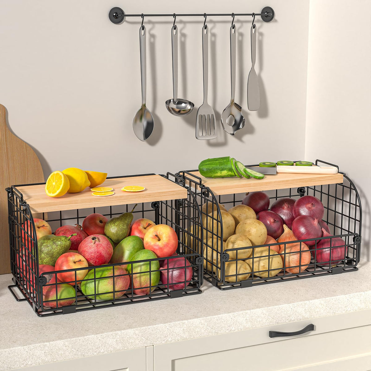 Joben Oligey open-front basket for quick access and tidy shelves.