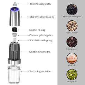 JOBKIM gravity grinder top adjustable coarseness controls texture for spices.