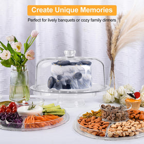JOCHER acrylic 6-in-1 stand demonstrates versatile serving options for parties.