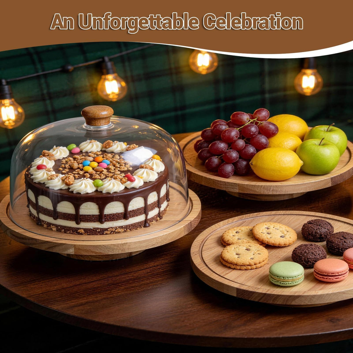 JOCHER clear acrylic lid keeps cakes fresh and protected.
