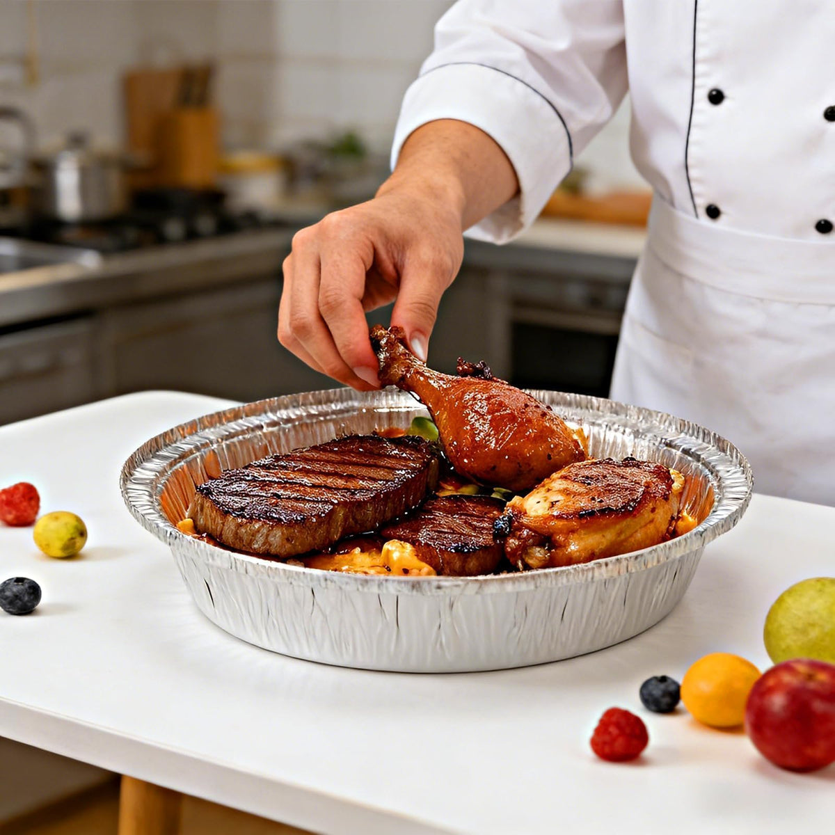 JOCHER disposable aluminum pie pan ready for oven use and mess-free serving.