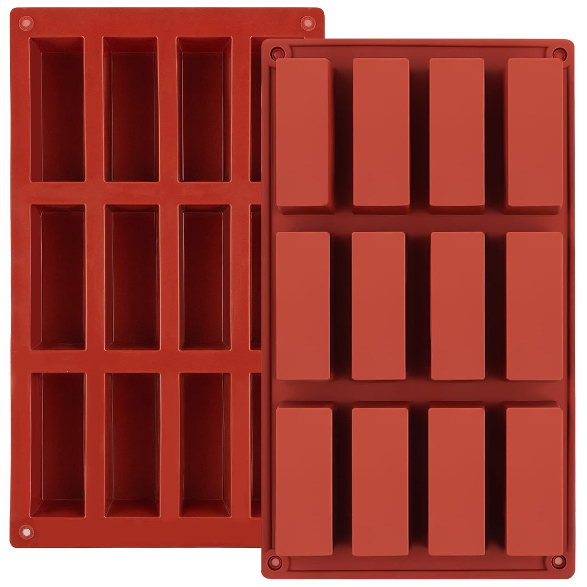 JOERSH 12-cavity rectangle silicone mold in brick red for granola bars and chocolates.