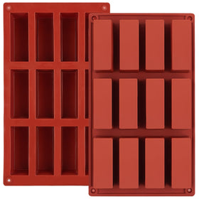JOERSH 12-cavity rectangle silicone mold in brick red for granola bars and chocolates.